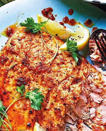 Cajun butter salmon and red pepper rice