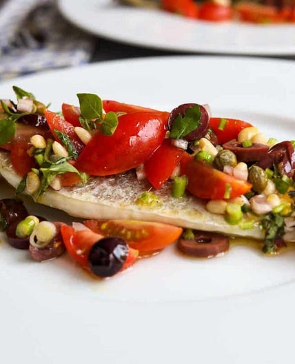 Mediterranean Branzino Filet Recipe with Vierge Sauce