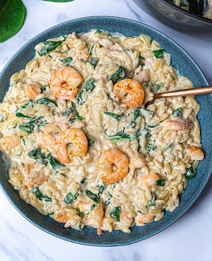 Creamy Lemon Garlic Orzo with Prawns
