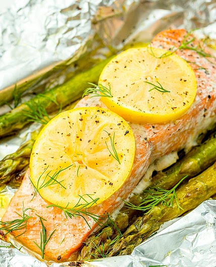 Foil Pack Grilled Salmon with Lemony Asparagus