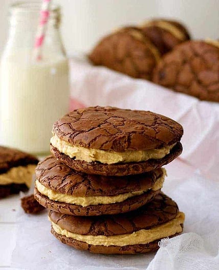 Brownie Cookie Sandwich with Peanut Butter Frosting
