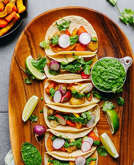 Roasted Vegetable Tacos with Magic Green Sauce