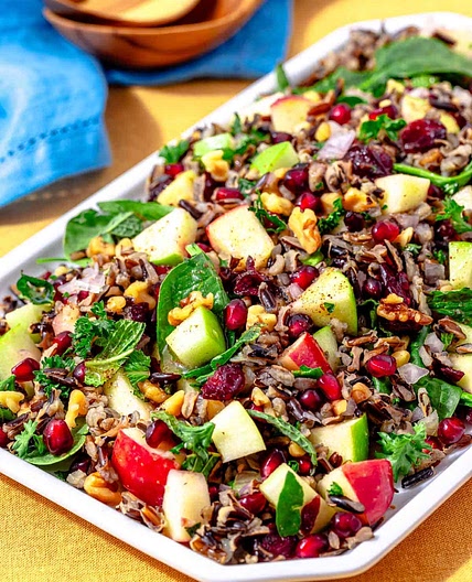 Wild Rice Salad with Apples, Pomegranate, Cranberries, and Walnuts