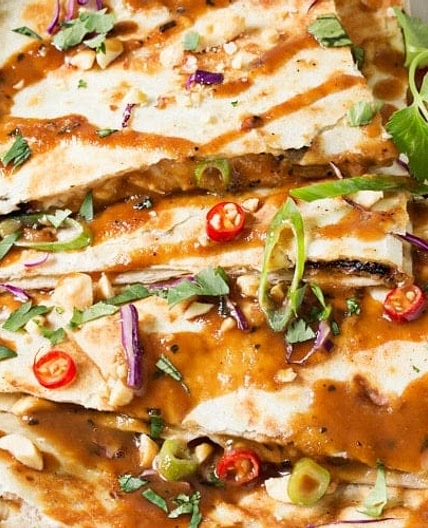 Thai Peanut Chicken Quesadillas