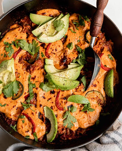 Lazy Chopped Vegan Enchiladas in a Skillet