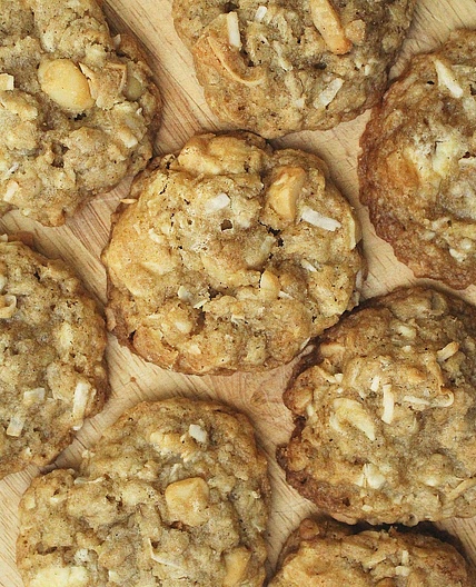 Coconut Oatmeal Cookies with Macadamias and White Chocolate Chunks