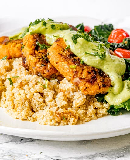 Sweet Potato Patties with Chickpeas and Creamy Avocado Sauce