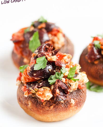 Low Carb Stuffed Mushrooms with Tomato and Feta