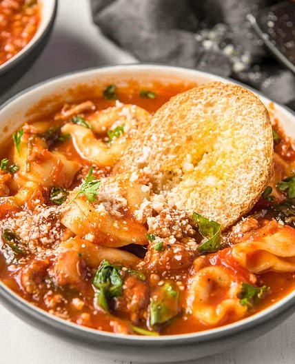 Tortellini Soup with Italian Sausage & Spinach