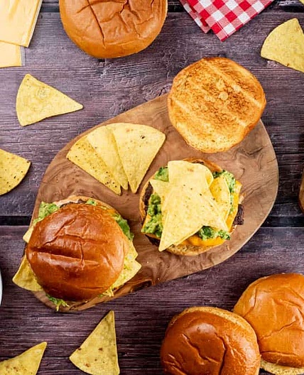 Cheesy Loaded Nacho Burgers With Fresh Guacamole