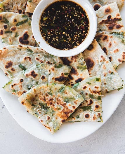 Vegan Chinese Scallion (Spring Onion) Pancakes With Sesame Dipping Sauce