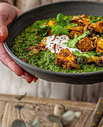 Emerald dhal with golden tofu