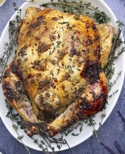 Lavender Herb Butter Glazed Whole Roasted Chicken Recipe
