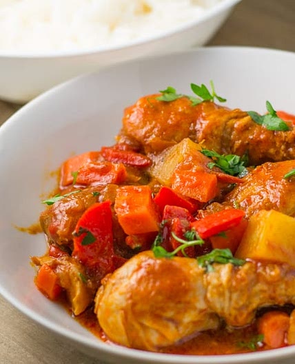 Chicken Afritada (Chicken Braised in Tomato Sauce)