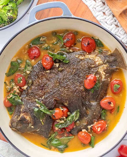 Whole baked flounder