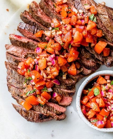 Grilled Steak With Tomatoes, Red Onion and Balsamic
