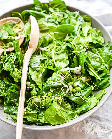 Spring Spinach Salad Recipe with Spicy Dressing and Herbs