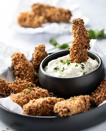 Turkish Sesame Fried Chicken Bites with Tahini Yogurt Remoulade