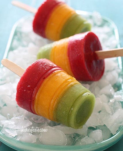 Frozen Mango, Kiwi, Raspberry Pops