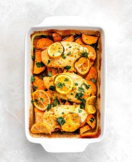 Healthy Lemon Chicken and Sweet Potatoes