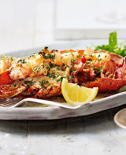 Grilled lobster with garlic and herb butter