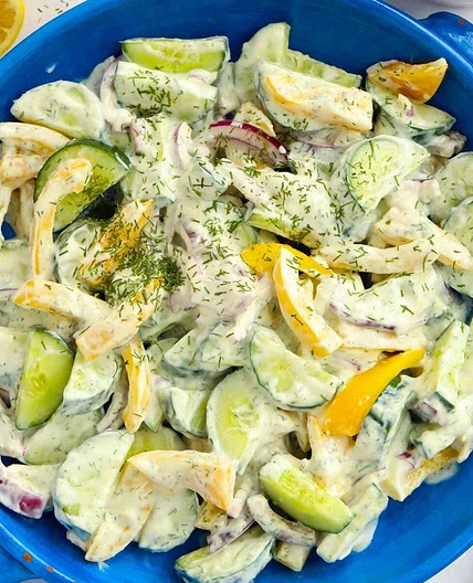 Simple Cucumber Salad {with Yoghurt Dressing}
