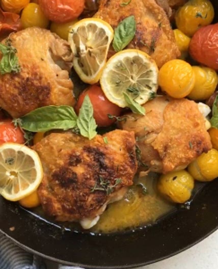 Roast Chicken Thighs with Cherry Tomatoes
