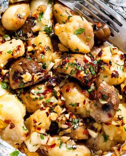 Garlic Butter Mushrooms and Gnocchi in Foil Packets