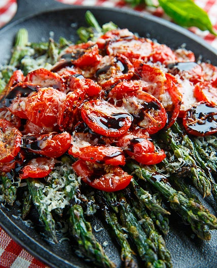 Balsamic Parmesan Roasted Asparagus and Tomatoes