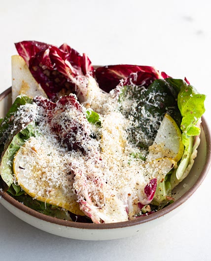 Chicories with Pear Vinaigrette, Parmesan & Pecans