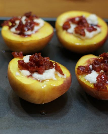 Roasted Peaches with Goat Cheese, Prosciutto, and Honey