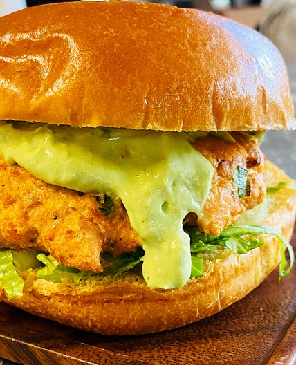 Salmon Burgers with Avocado Yogurt