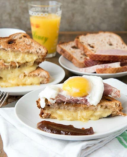 Breakfast Grilled Cheese Sandwich with Ham, Egg & Apple Butter