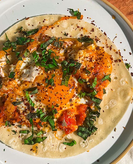 Pizza Fried Egg on a Tortilla