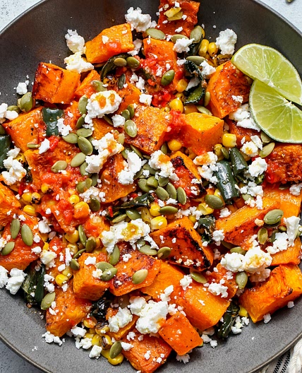 Butternut Squash and Poblano Salad with Feta