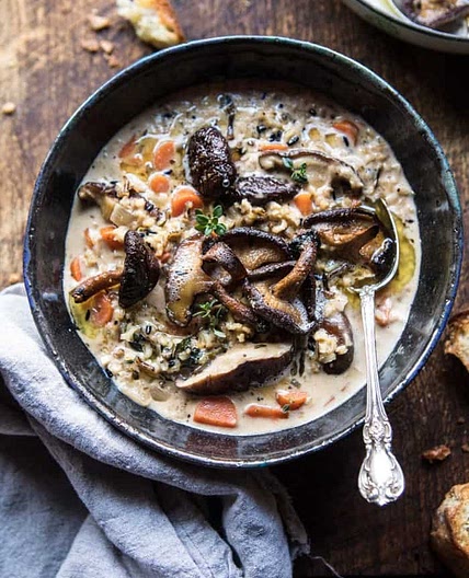 Slow Cooker Creamy Wild Rice Soup with Butter Roasted Mushrooms