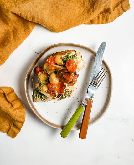 Basil Halloumi Chicken with Tomatoes