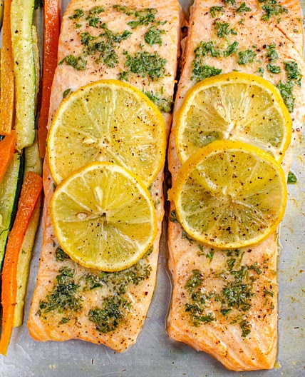 Lemon and Herb Butter Salmon Traybake