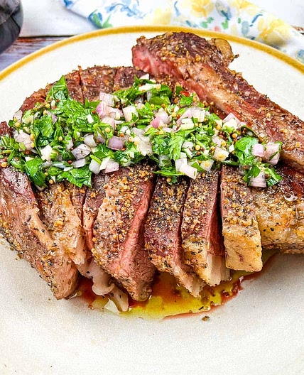 Smoked Tomahawk Steak with Mustard Seed Chimichurri