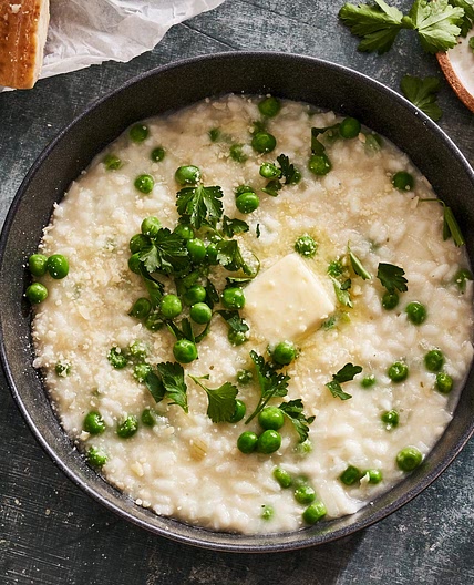 Baked Risotto with Lemon, Peas & Parmesan