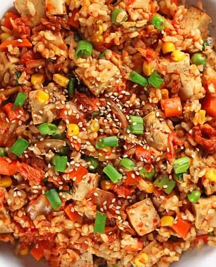 Vegan Kimchi Fried Rice (oil free!)