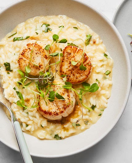 Seared Scallops With Basil Risotto