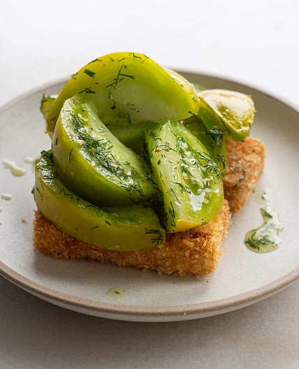 Green Tomato Salad Over Fried Tofu