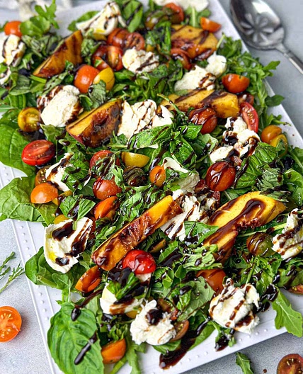 Grilled Peach Burrata Arugula Salad
