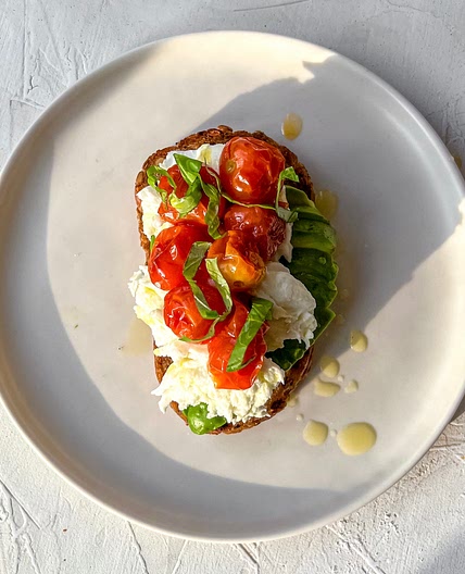 Roasted Tomato Mozzarella Avocado Toast