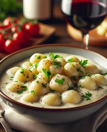 Receta fácil de ñoquis de papa con salsa blanca