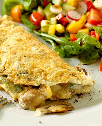 Mushroom and spring onion omelette