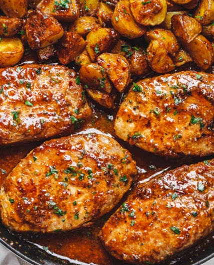 Honey Mustard Pork Chops and Potato Skillet