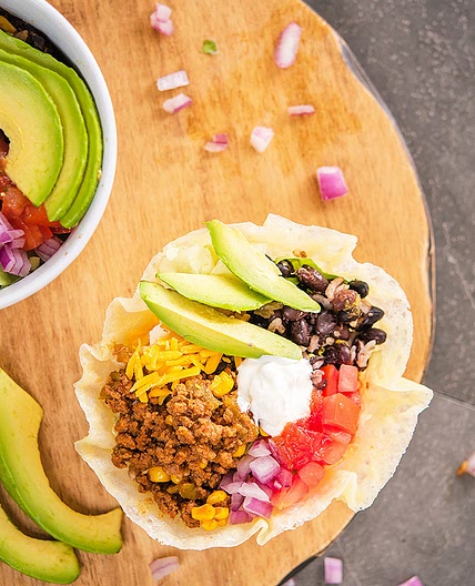 Low Carb Keto Taco Bowl with Cheese Shell