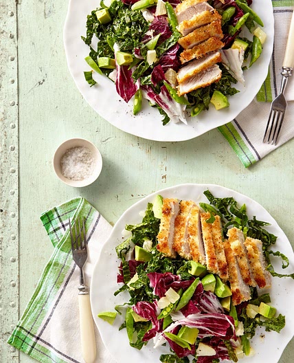 Breaded Pork Cutlet with Avocado-and-Shredded Kale Salad